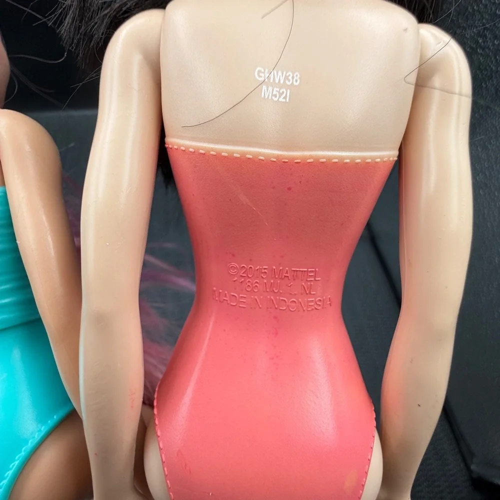 Mattel Barbie Doll Lot of 2 Molded Swimsuit Pink Hair HLC32 Black Hair GHW38